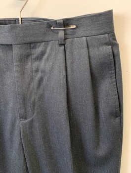 Mens, Slacks, BROOKS BROTHERS, Dk Gray, Wool, Solid, L29, W32, Zip Front, Button Closure, Pleated Front, Cuffed, 4 Pockets