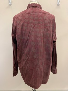 Mens, Casual Shirt, RALPH LAUREN, Red Burgundy, Green, Multi-color, Cotton, Geometric, 17/38, C.A., Button Front, L/S, Black And Melon Orange Colors