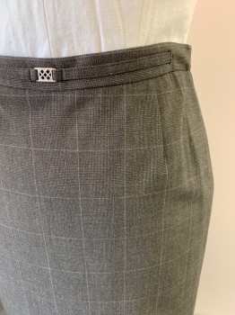 Womens, Skirt, JM COLLECTION, Black, Tan Brown, Mauve Pink, Polyester, Rayon, Plaid, W34, Zip Back, Aline, Silver Lattice Faux Buckle, Elastic Portions In Waistband