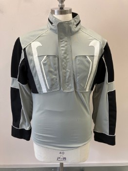 Mens, Jacket, N/L, Black, Silver, White, Nylon, Textured Fabric, CH38, Stand Collar, With   Zip Front   Hidden Placket,  Pull  Over, Mesh, Spandex  And Goretex  Insets,                              *Pen Marks Below *