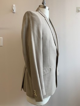 Mens, Sportcoat/Blazer, POLO, Beige, Cotton, Wool, Textured Fabric, 42S, L/S, 2 Buttons, Single Breasted, Notched Lapel, 3 Pockets,