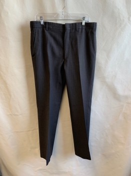 Mens, 1970s Vintage, Suit, Pants, NL, Brown, White, Wool, Stripes - Pin, 34/29, Side Pockets, Zip Front, Flat Front, 2 Welt Pockets at Back