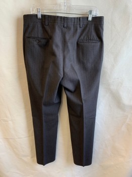 Mens, 1970s Vintage, Suit, Pants, NL, Brown, White, Wool, Stripes - Pin, 34/29, Side Pockets, Zip Front, Flat Front, 2 Welt Pockets at Back