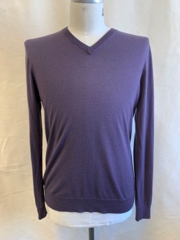 Mens, Pullover Sweater, SAKS FIFTH AVE, Dusty Purple, Cashmere, Solid, L, V-N,