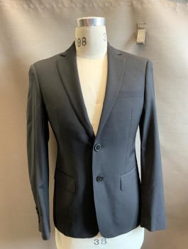 Mens, Suit, Jacket, Calvin Klein, Black, Wool, Solid, 38S, Notched Lapel, L/S, 2 Buttons,