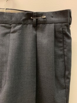 NAUTICA, Dk Gray, Wool, Heathered, Pleated Front, 4 Pockets, Zip Fly,