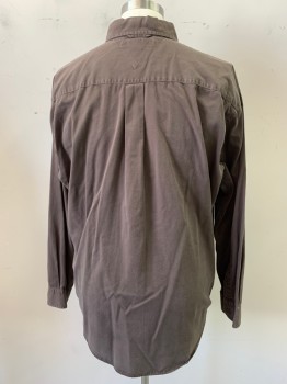 Mens, Casual Shirt, TOMMY HILFIGER, Dk Brown, Cotton, Solid, XL, Button Front, Button Down Collar, Long Sleeves, 1 Pocket, Washed and Faded