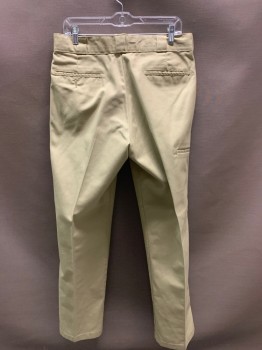 NO LABEL, Khaki Brown, Polyester, Cotton, Solid, F.F, Side Pockets, Zip Front, Belt Loops