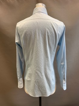 Mens, Shirt, ANTO MTO, Lt Blue, Cotton, 35, 15.5/, 1970s Repro, Self Stripe, C.A., Button Front, L/S