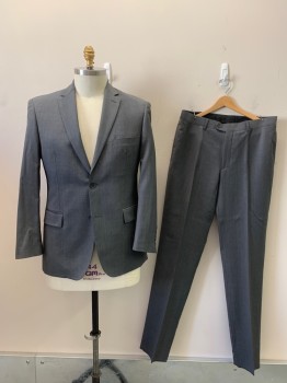Mens, Suit, Jacket, PRONTO UOMO, Charcoal Gray, Wool, Polyester, Solid, 42 R, L/S, Button Front, Notched Lapel, L/S, 3 Pockets