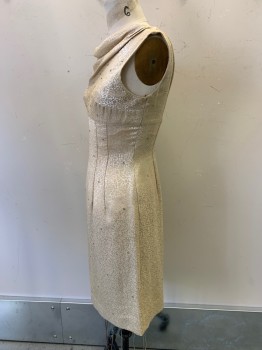 Womens, Evening Gown, No Lael, Champagne, Polyester, Leaves/Vines , Diamonds, W26, B34, H36, Sleeveless, Boat Neck, Draped Chest, Diamond Studs, Vertical Seams, Back Zipper,