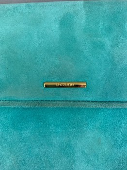 Womens, Purse, ST. JOHN, Sea Foam Green, Suede, Solid, 5.5", 6.5", Heavy Gold Chain Strap, Little Aged, Magnetic Closure,