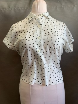 NL, White, Black, Polyester, Polka Dots, Collar Attached, Button Front, Short Sleeves