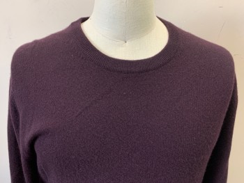 Mens, Pullover Sweater, BLOOMINGDALES, Aubergine Purple, Cashmere, Solid, L, Crew Neck, Long Sleeves,