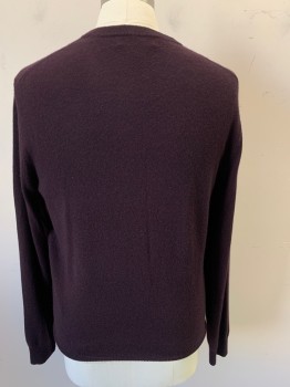 Mens, Pullover Sweater, BLOOMINGDALES, Aubergine Purple, Cashmere, Solid, L, Crew Neck, Long Sleeves,