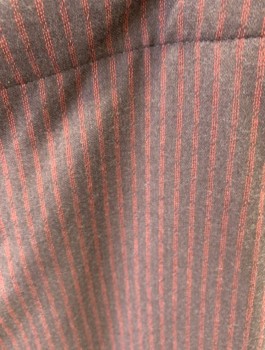 NL, Charcoal Gray, Red Burgundy, Wool, Stripes - Vertical , High Waist, B.F., F.F, Back Half Belt with Buckle