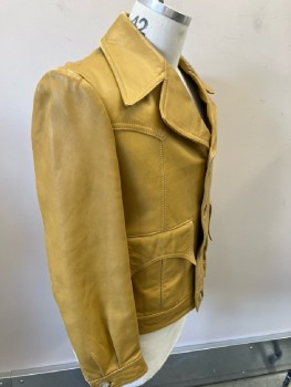 Mens, Leather Jacket, VIRANY, 43, Tan Distressed Leather, 4 B.F., Notched Lapel, 2 Pointed Flap Pkts, Western Yoke