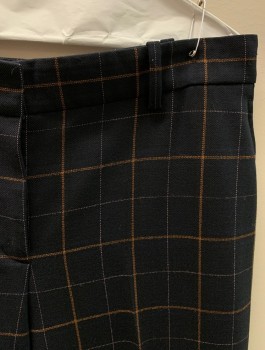 Womens, Slacks, THEORY, Navy Blue, Multi-color, Wool, Plaid, 8, F.F, 2 Faux Front Pockets, 2 Back Pockets, Zip Fly, Light Pink And Rust Orange Plaid