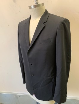 THEORY, Black, Wool, Lycra, Solid, Single Breasted, Notched Lapel, 2 Buttons, 3 Pockets