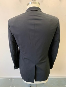 Mens, Suit, Jacket, THEORY, Black, Wool, Lycra, Solid, 42L, Single Breasted, Notched Lapel, 2 Buttons, 3 Pockets