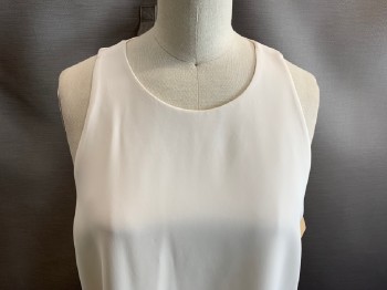 Womens, Shell, RALPH LAUREN, Ivory White, Polyester, Solid, 2, Stretch Knit, Pullover, Jewel Neck, CB Zip, Slvls, Scallop Hem, Matching Crepe Lining, Polo