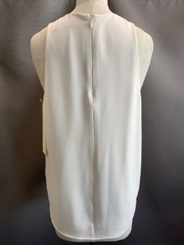 Womens, Shell, RALPH LAUREN, Ivory White, Polyester, Solid, 2, Stretch Knit, Pullover, Jewel Neck, CB Zip, Slvls, Scallop Hem, Matching Crepe Lining, Polo