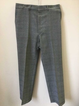HAGGAR, Gray, Dk Gray, Red, Polyester, Check , Plaid-  Windowpane, Flat Front, Zip Fly, 4 Pockets, Straight Leg, Late 70's-Early 80s