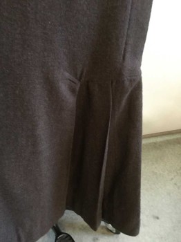 N/L, Espresso Brown, Wool, Solid, 1.5" Wide Waistband, 1.5" Wide Vertical Pleat Down Side Front, Ending At 3 Pleats Near Hem, 2 Pleats In Back From Waist To Hem, Hook & Eye Closures At Center Back Waist, Floor Length Hem, Made To Order,