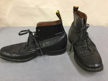 Mens, Boots 1890s-1910s, BAXTER, Black, Leather, Solid, 8, Lacing/Ties, Smooth Texture, Multiples