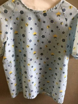 Unisex, Child, Patient Gown, Fashion Seal, Lt Blue, White, Blue, Yellow, Polyester, Graphic, M, Turtles & Stars Graphic, Short Sleeve,  Lacing/Ties Up Back