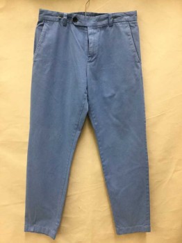 BROOKS BROTHERS, Baby Blue, Cotton, Solid, Medium Baby Blue, Flat Front, Zip Front, 2 Side Slant Pockets