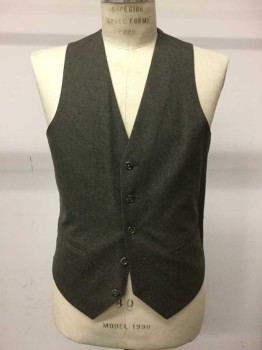 Mens, 1980s Vintage, Suit, Vest, GIVENCHY, Olive Green, Wool, Solid, 40, V-neck, 5 Buttons, 2 Pockets, Multiples,
