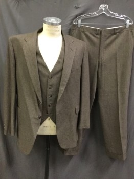 ACADEMY AWARD, Chocolate Brown, Cream, Wool, Tweed, Single Breasted, Notched Lapel, 3 Pockets, 2 Buttons,