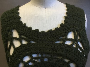 Womens, Vest, MTO, Dk Olive Grn, Wool, Medallion Pattern, B34, Pullover, Crochet,
