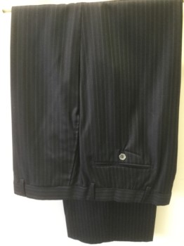 LUBIAM, Navy Blue, Gray, Wool, Stripes, Flat Front, 2 Welt Pocket,
