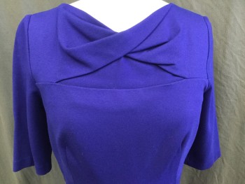 TRINA TURK, Purple, Rayon, Nylon, Solid, Purple, Gathered Criss-cross V-neck, Detail Work, 3/4 Sleeves, Zip Back, Split Center Back Hem