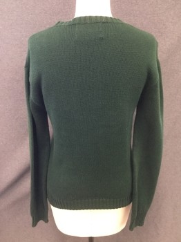 Womens, Pullover Sweater, AMERICAN LIVING, Forest Green, Cream, Cotton, Holiday, M, Dark Green with Knit Skier, Ribbed Knit Crew Neck, Long Sleeves, Ribbed Knit Cuff/Waistband