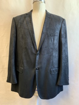 Mens, Sportcoat/Blazer, MANTONI, Black, Polyurethane, Polyester, Solid, XL, 50, Faux Suede, Single Breasted, Collar Attached, Notched Lapel, Hand Picked Collar/Lapel, 2 Buttons,  3 Pockets