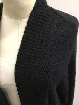 BP, Black, Acrylic, Solid, Long Ribbed Knit Lapel, 2 Pockets, Long Sleeves, Ribbed Knit Cuff/Hem