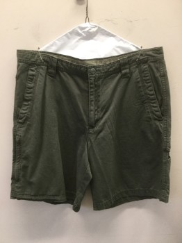 Mens, Shorts, COLUMBIA, Olive Green, Cotton, Solid, 36, Olive, Flat Front, Zip Front, 5 Pockets