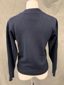 Childrens, Sweater, SCHOOL APPAREL, Navy Blue, Acrylic, Solid, M, Cardigan, Button Front, 2 Pockets, Long Sleeves, Ribbed Knit Waistband/Cuff/Pocket Trim
