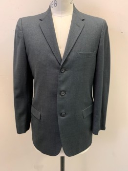 Mens, 1960s Vintage, Suit, Jacket, BENNETT, Dk Gray, French Blue, Wool, Glen Plaid, 40R, Notched Lapel, Single Breasted, Button Front, 3 Buttons, 3 Pockets