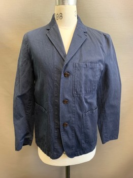 Mens, Sportcoat/Blazer, WALLACE BARNES , Faded Navy, Cotton, Linen, 38S, Notched Lapel, Single Breasted, Button Front, 3 Buttons, 3 Pockets