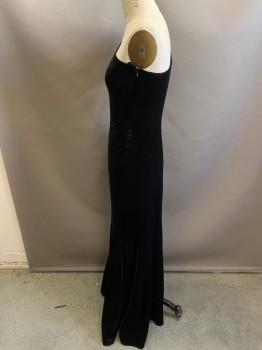 Womens, Evening Gown, DAVID MEISTER, Black, Polyester, Spandex, Solid, 4, One Shoulder with Drape, Velvet, Side Zipper,