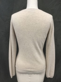Womens, Pullover, NEIMAN MARCUS, Oatmeal Brown, Cashmere, S, V-neck, Long Sleeves, Ribbed Knit V-neck/Waistband/Cuff
