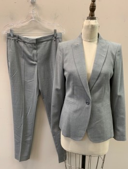 Womens, Suit, Jacket, MASSIMO DUTTI, Gray, Wool, Solid, Sz. 6, 1 Button, Peaked Lapel, Fitted, 2 Welt Pockets, Padded Shoulders, Vent at Center Back Hem