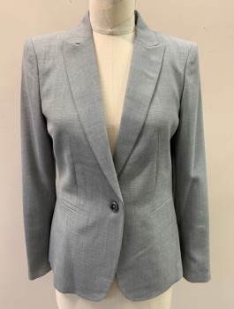 MASSIMO DUTTI, Gray, Wool, Solid, 1 Button, Peaked Lapel, Fitted, 2 Welt Pockets, Padded Shoulders, Vent at Center Back Hem