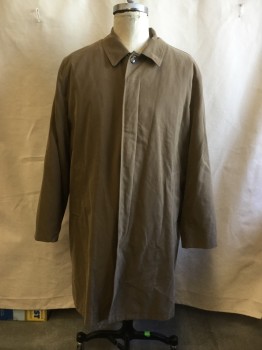 Mens, Coat, Trenchcoat, LONDON FOG, Brown, Polyester, Nylon, Solid, 48L, Single Breasted, Hidden Placket, Collar Attached, Long Sleeves, 2 Pockets, Zip Detachable Lining