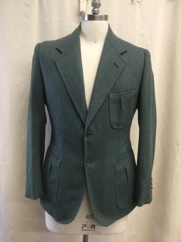 Mens, Blazer/Sport Co, TIMOTHY EVEREST, Teal Green, Tan Brown, Wool, 2 Color Weave, Herringbone, 42S, Single Breasted, Collar Attached, Notched Lapel, 3 Pleated Pockets, Back Waist Band, Pleated at Back Waist Band