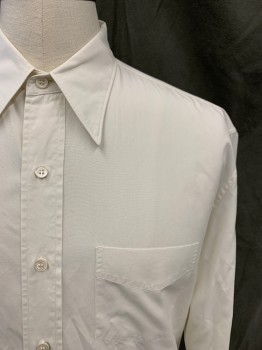 Mens, Shirt, ANTO, White, Cotton, Solid, 16/37, Button Front, Pointy Collar Attached, 1 Pocket, Long Sleeves, Button Cuff
